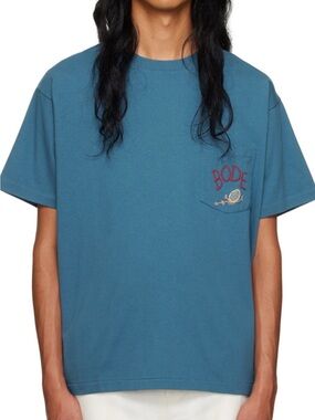 BODE Sweet Pine Pocket Tee with Embroidered Logo | Size M /L | Blue